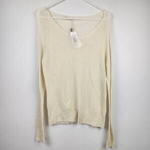 Maryya V Neck Sweater Lightweight Long Sleeve Cream Size Large Italy NWT